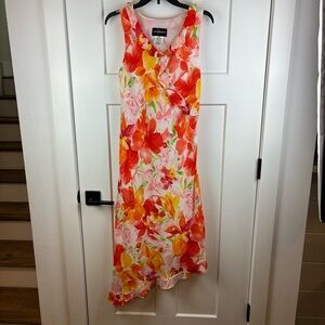 Vintage Women's John Roberts Women's Orange Ruffle Floral Lined Dress Size 8 e